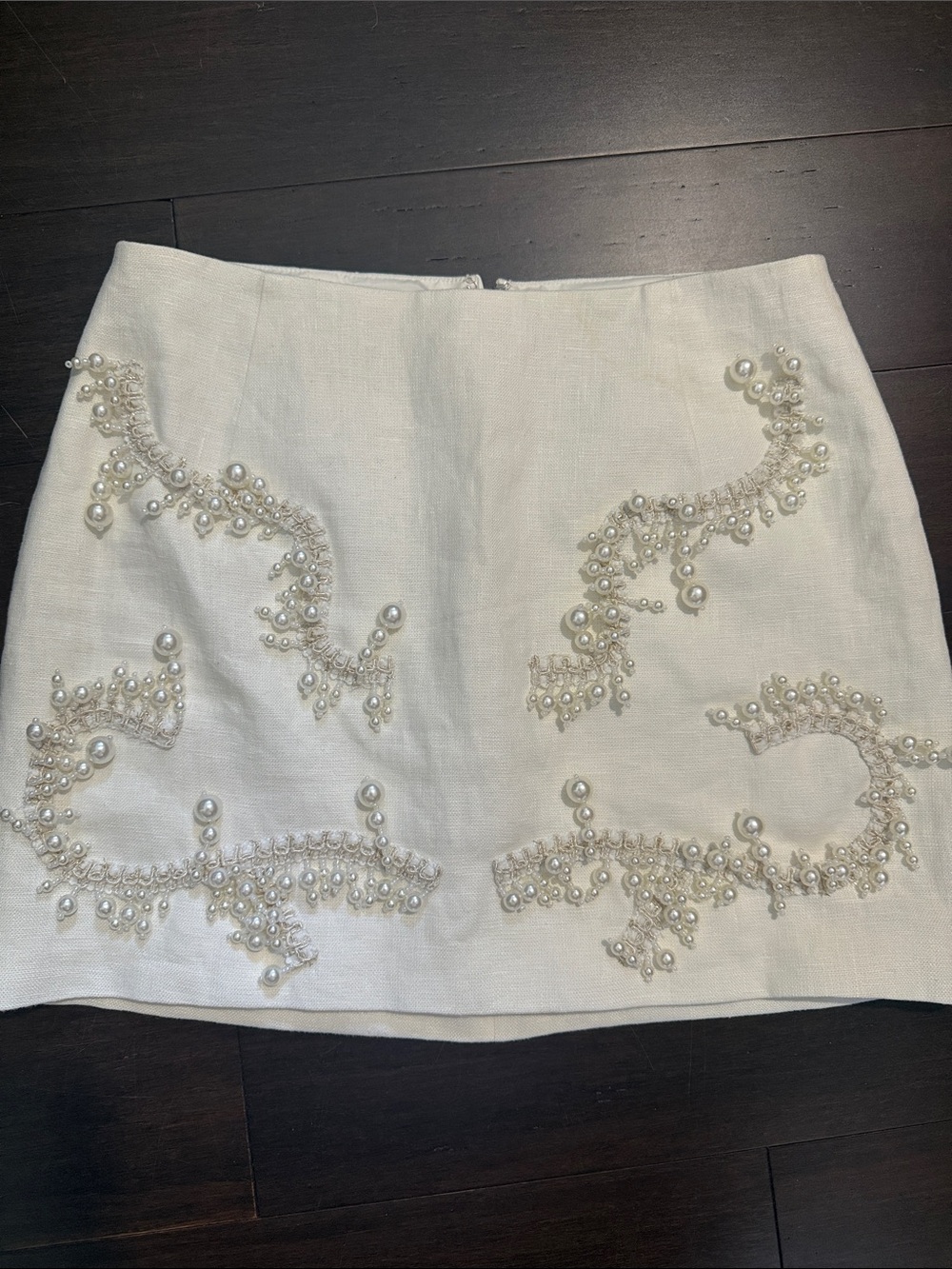 H&M Embellished Ivory Mini Skirt with Pearl Appliqué